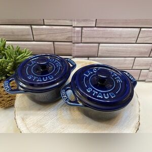 STAUB ❤️Ceramics Dutch Oven Mini Round Cocotte 10cm Dark Blue Bakeware NIB